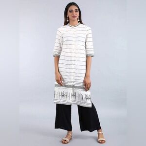 W for Woman Grey Round Neck Kurta Size 10 Minimalist Modern